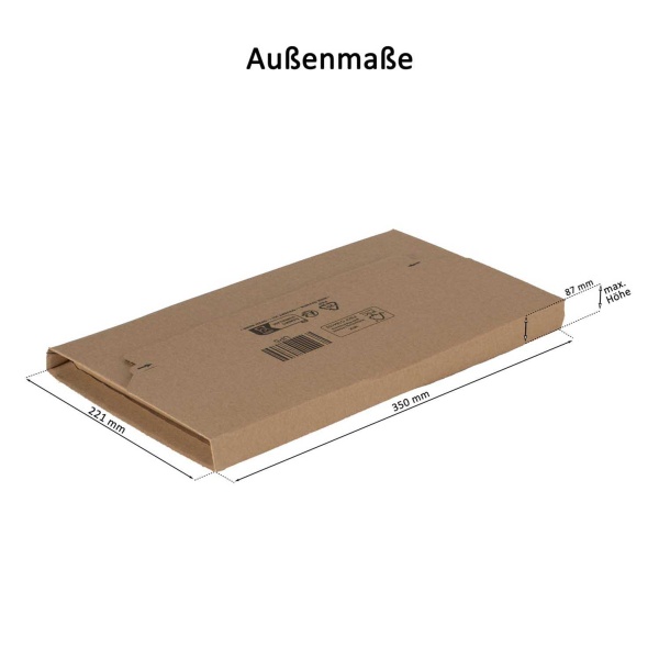 Versandverpackung mit variabler Höhe, 302 x 215 x 20 - 75 mm, Selbstklebestreifen & Aufreißfaden